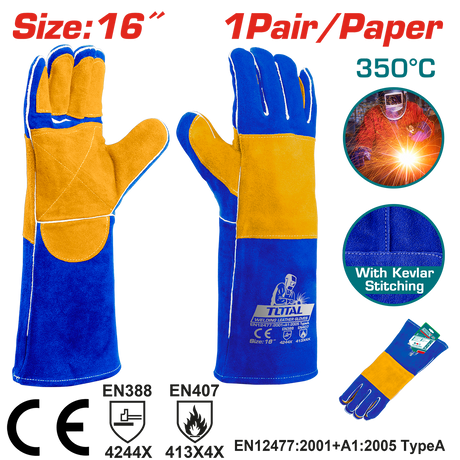 Manusi sudor TOTAL 16" – Piele groasa, rezistenta 350°C, cusaturi Kevlar