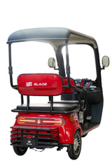 Triciclu electric pentru 2 persoane BLADE CAB X3, 1200W, 25 km/h, autonomie pana la 70 km, baterie 72V 20Ah, cu acoperis, Rosu/Negru