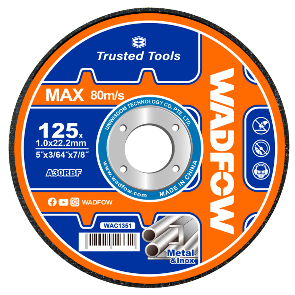 Disc debitare pentru metal si inox Wadfow, diametru 4-1/ 2”/ 115mm