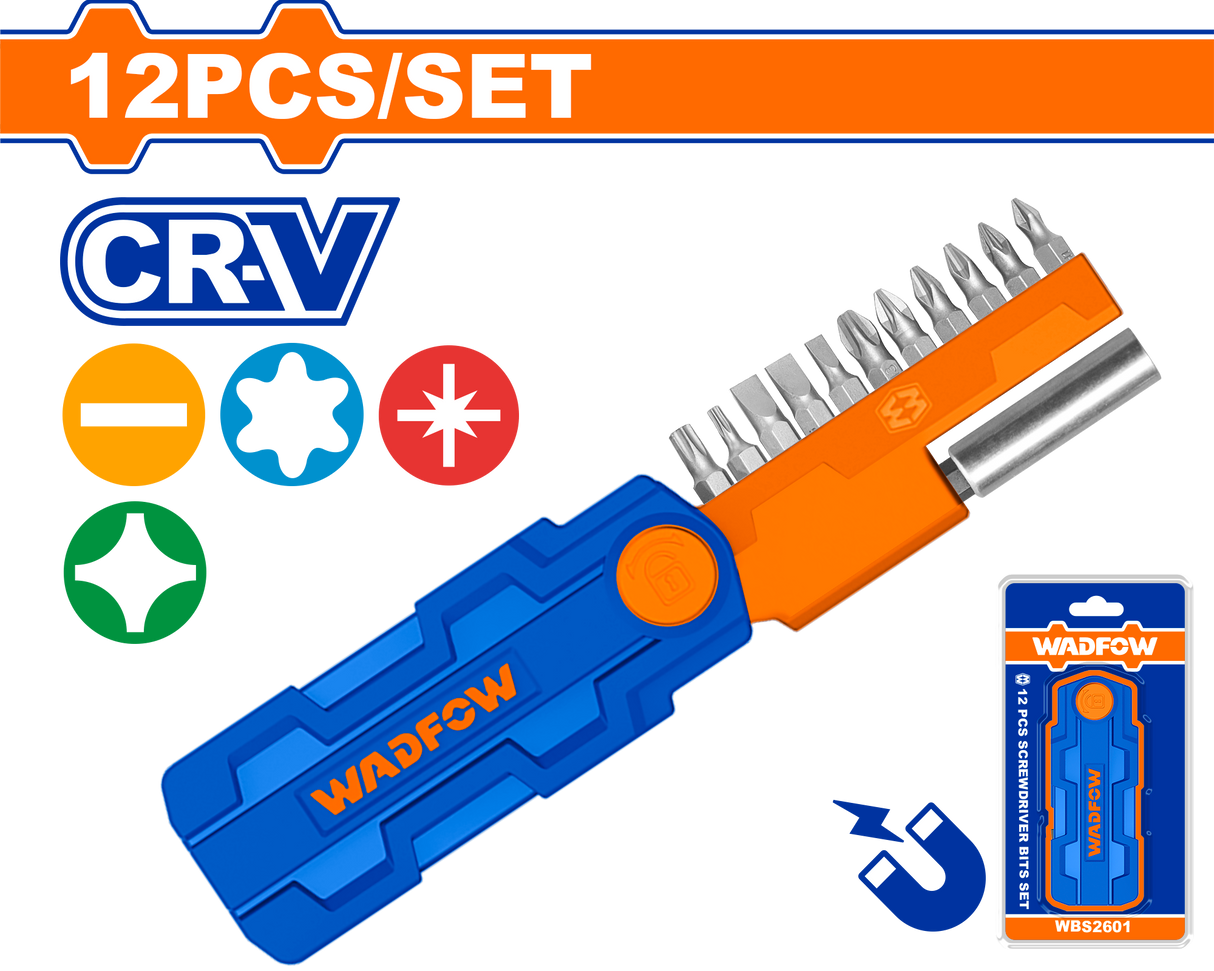 Set surubelnita cu capete de biti, Cr-V, 12 piese