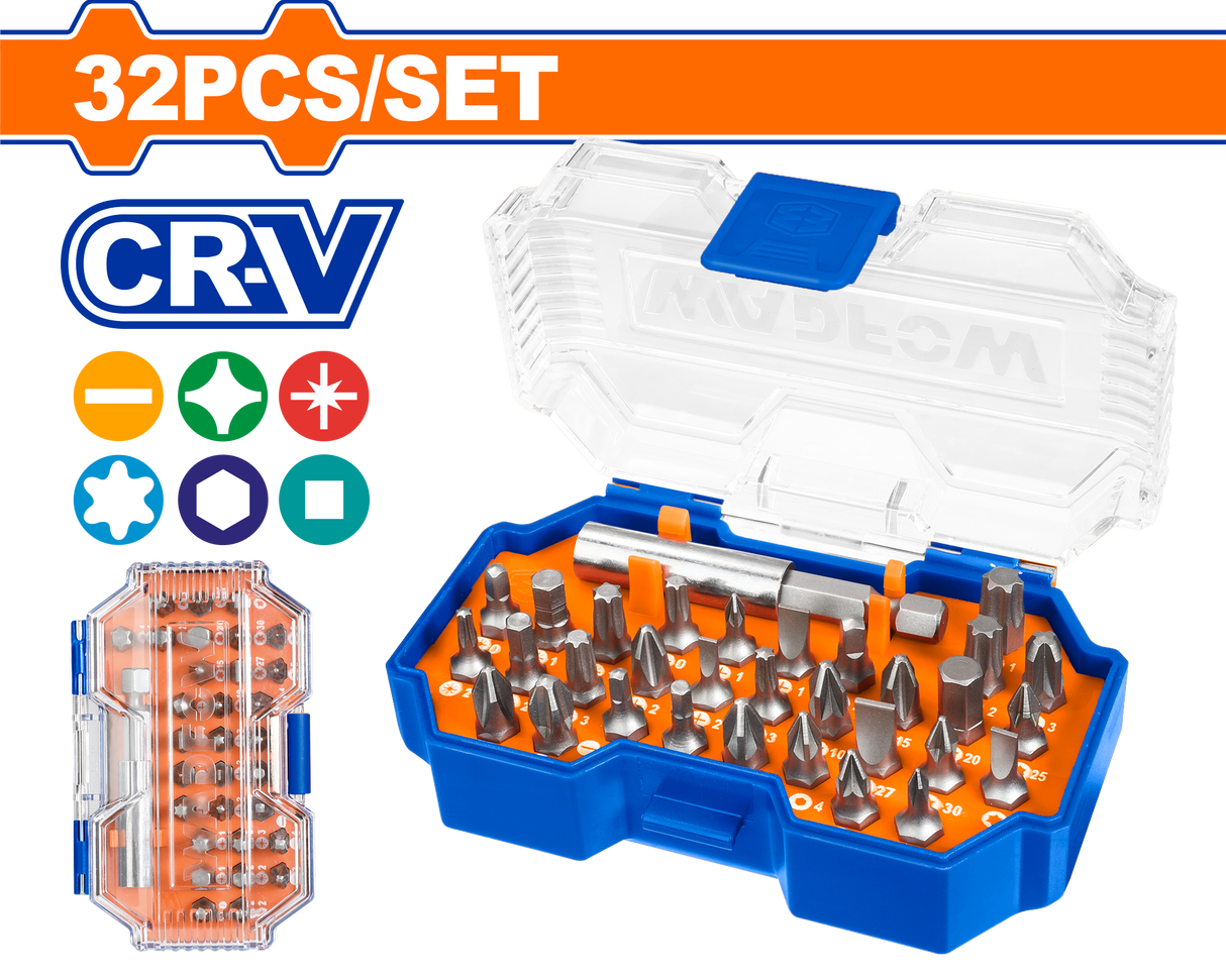 Set biti si adaptor Wadfow, 25mm, Cr-v, 32 piese