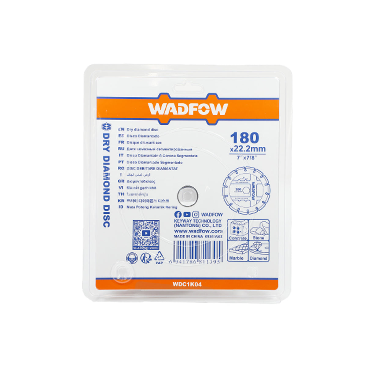 Disc debitare beton Wadfow, dimensiune 180x22.2mm