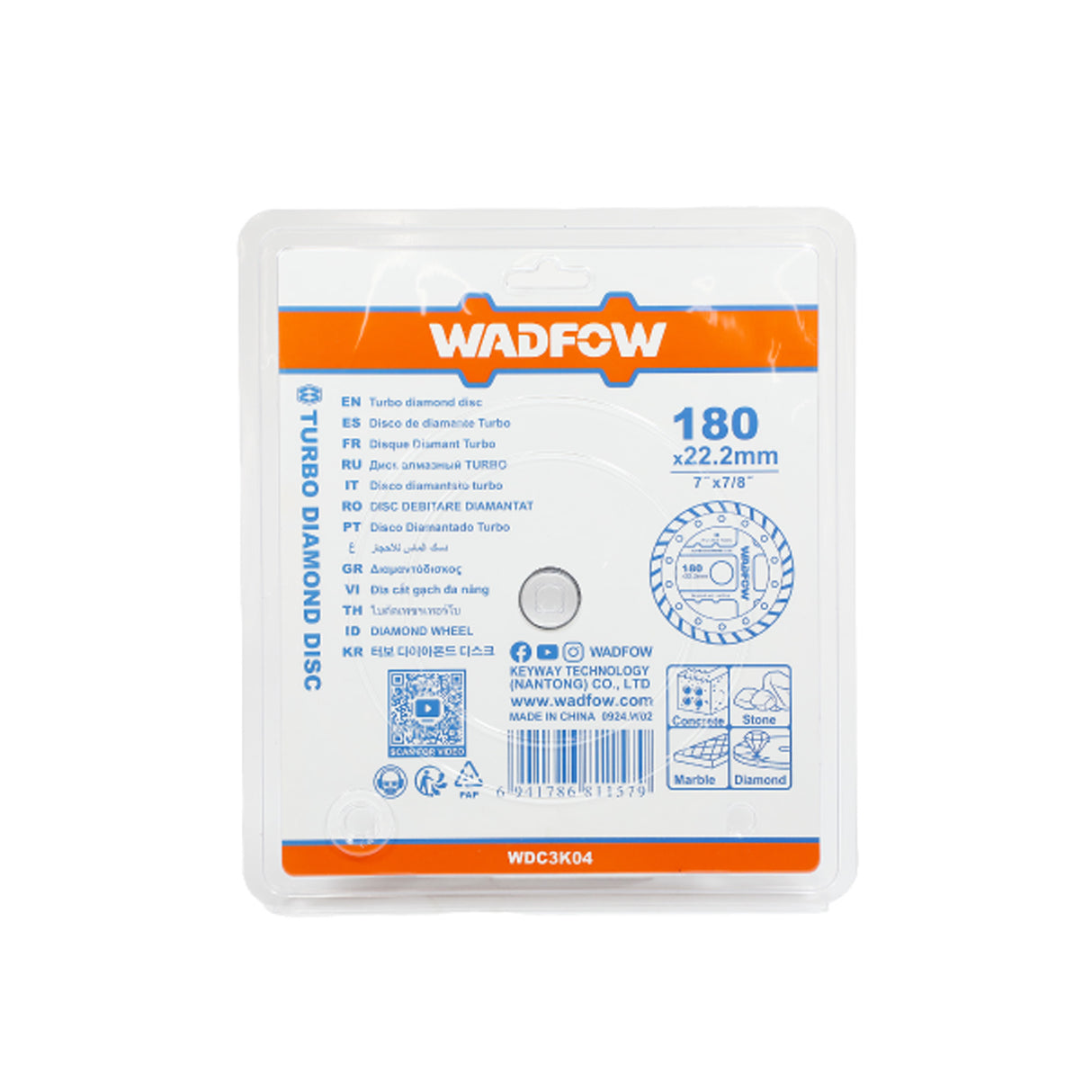Disc debitare beton Wadfow, dimensiune 180x22.2mm