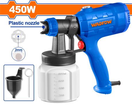 Pistol de vopsit electric WADFOW, 450 W, rezervor 800 ml, debit vopsea 350 ml/min