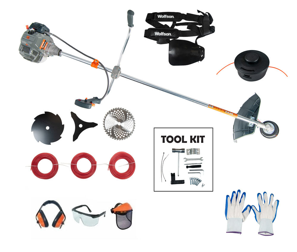 Motocoasa profesionala WOLFSON® TRX-800: 52CC, 12 accesorii, ham profesional