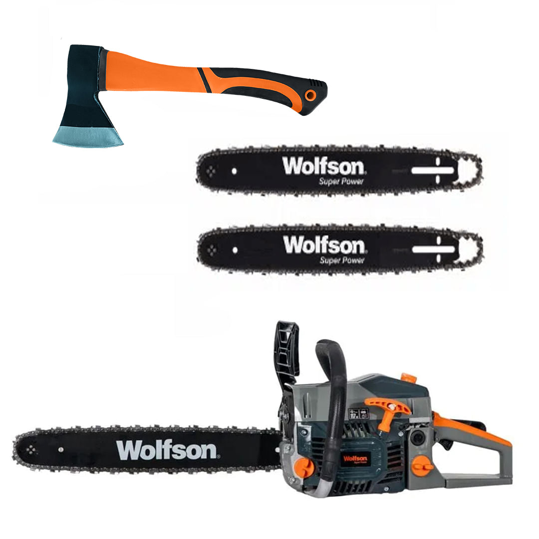 Drujba pe benzina WOLFSON STX-620, 3.5CP, 58CC, 2 lame, 2 lanturi + toporisca fibra Wolfson