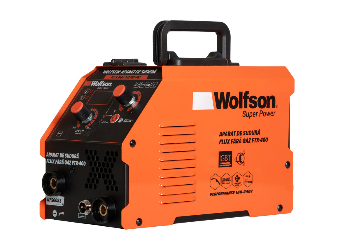 Aparat de sudura Wolfson FTX-400, flux fara gaz MIG, MMA