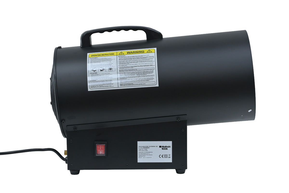 Tun de caldura pe gaz WOLFSON G35, 30kW, GPL/propan, aprindere piezoelectrica, regulator si furtun incluse