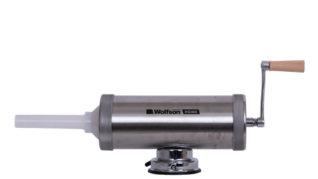 Masina manuala de umplut carnati Wolfson Home K2005S, 3 kg, corp inox, cu ventuza, 5 palnii, montaj orizontal