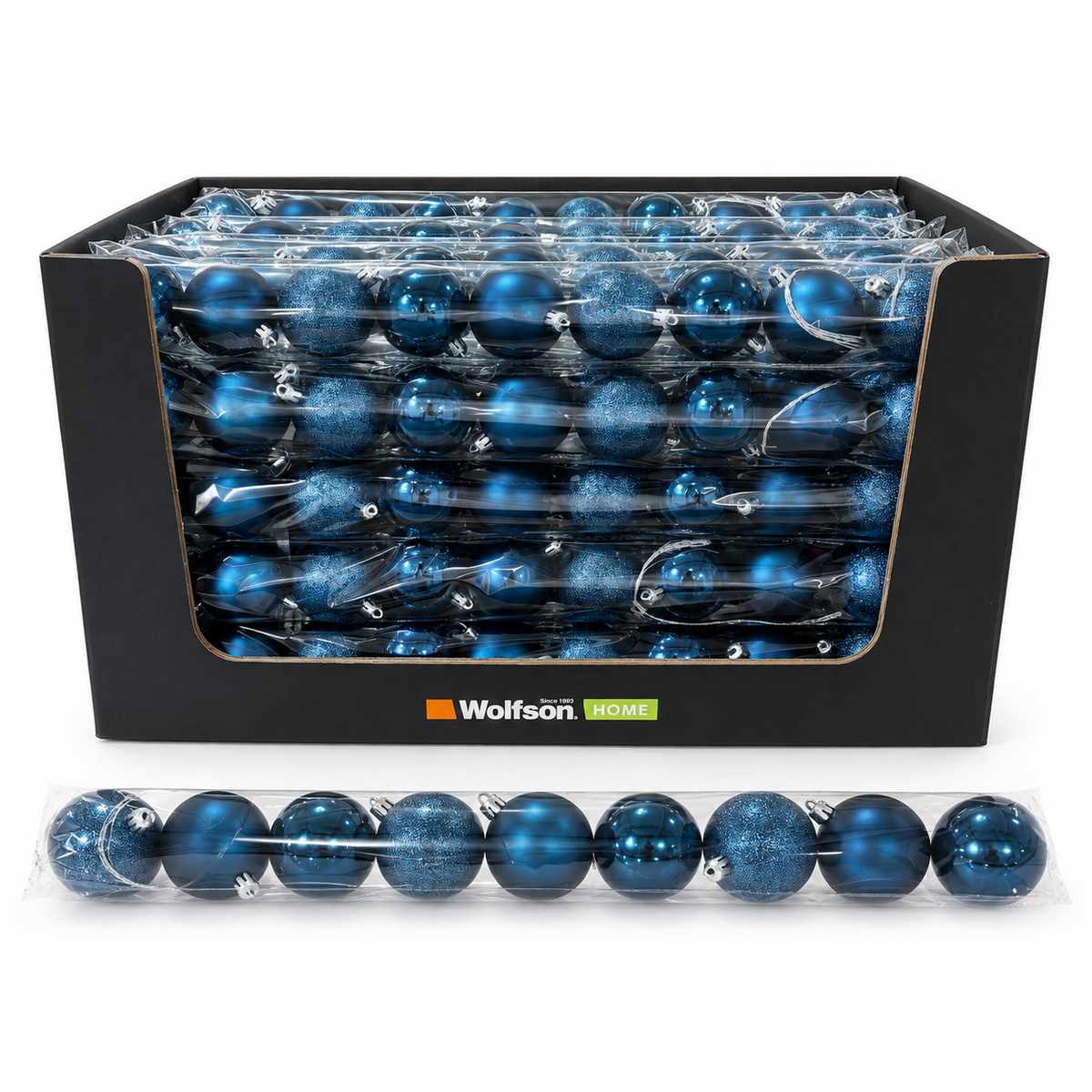 WOLFSON - SET GLOBURI DE CRACIUN, ALBASTRU MIDNIGHT, Ø6CM, PLASTIC, SET 9 BUCATI