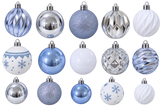 WOLFSON - SET GLOBURI DE CRACIUN, ALB+ARGINTIU+BLEU, Ø5-7CM, PLASTIC, SET 62 BUCATI