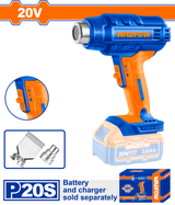 Suflanta cu aer cald WADFOW 20V, 550°C, 200 L/min, 2 trepte temperatura si debit aer, 2 duze incluse, Nu include acumulator si incarcator