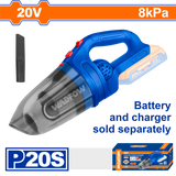 Aspirator de mana WADFOW 20V, 8 kPa, recipient 0.45L, duza pentru spatii inguste, nu include acumulator si incarcator