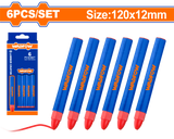 Set 6 creioane pentru suprafete alunecoase Wadfow, dimensiuni 120x12mm, Rosu