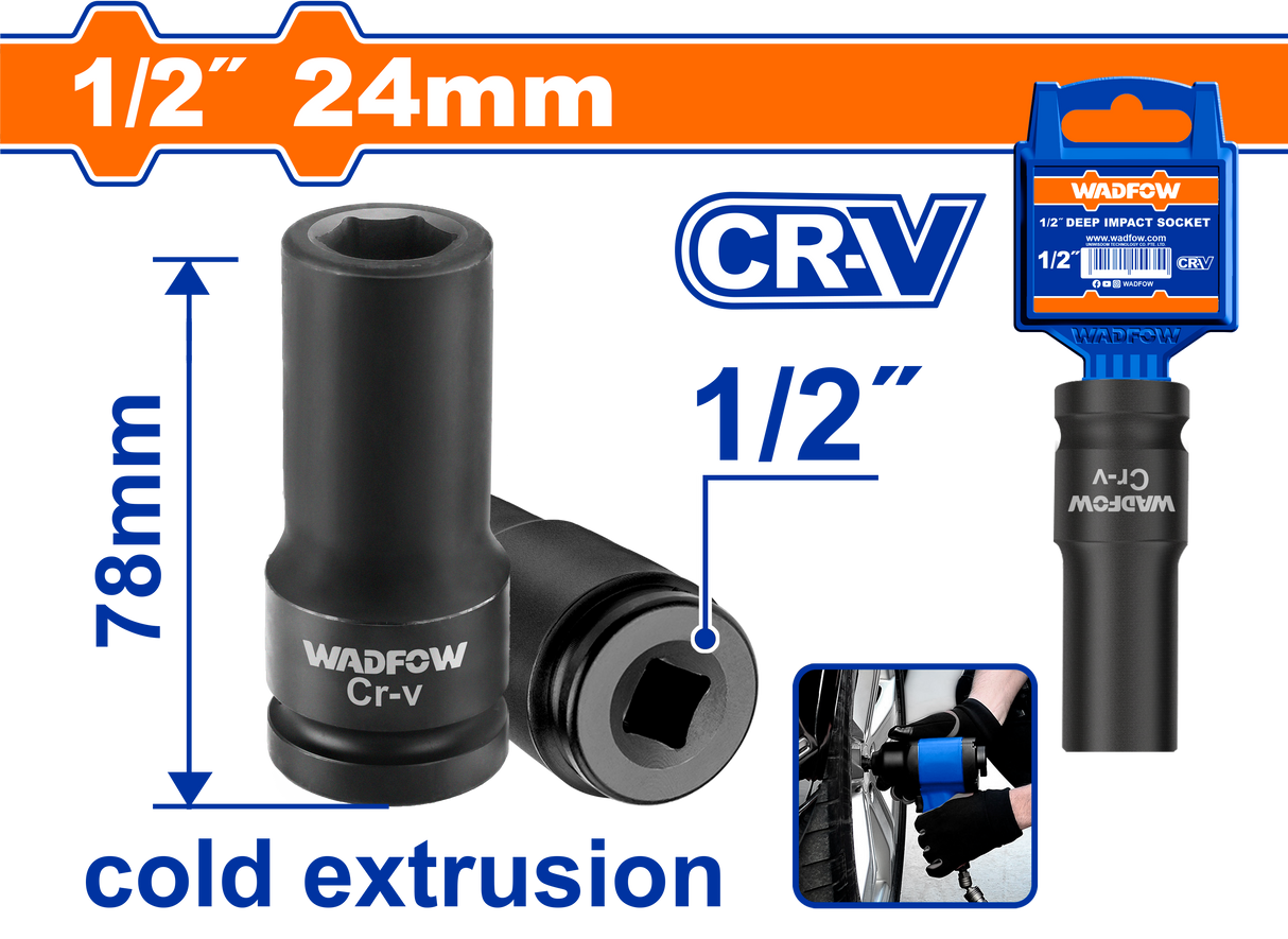 Cheie tubulara de impact Wadfow, extrudare la rece, otel Cr-V, dimenisuni 78x24mm