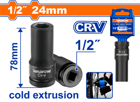 Cheie tubulara de impact Wadfow, extrudare la rece, otel Cr-V, dimenisuni 78x24mm