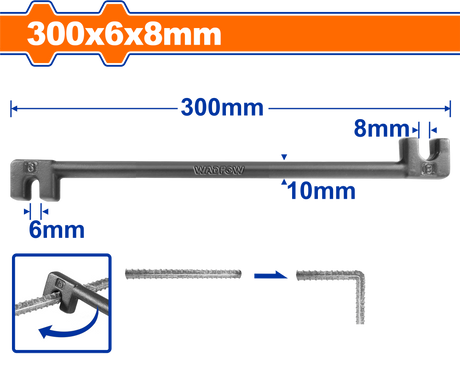 Cheie pentru fier-beton Wadfow, otel, dimensiune 6x8mm, lungime 300mm