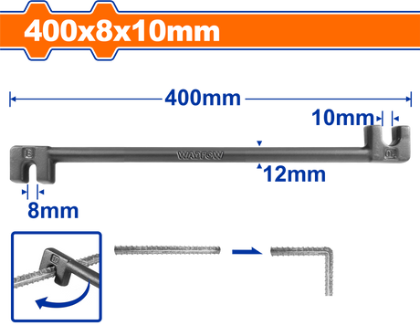 Cheie pentru fier-beton Wadfow, otel, dimensiune 8x10mm, lungime 400mm