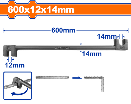 Cheie pentru fier-beton Wadfow, otel, dimensiune 12x14mm, lungime 600mm