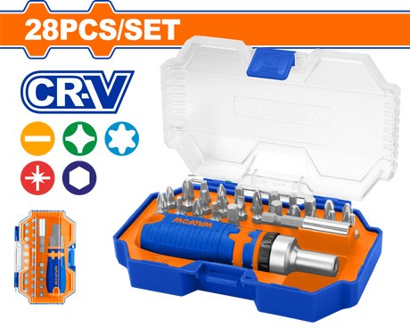 Set biti si adaptor Wadfow, 25mm, Cr-V, 28 piese