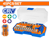 Set biti pentru surubelnita Wadfow, 1/4", include chei, adaptor, support bit, maner cu clichet, Cr-V, 45 piese