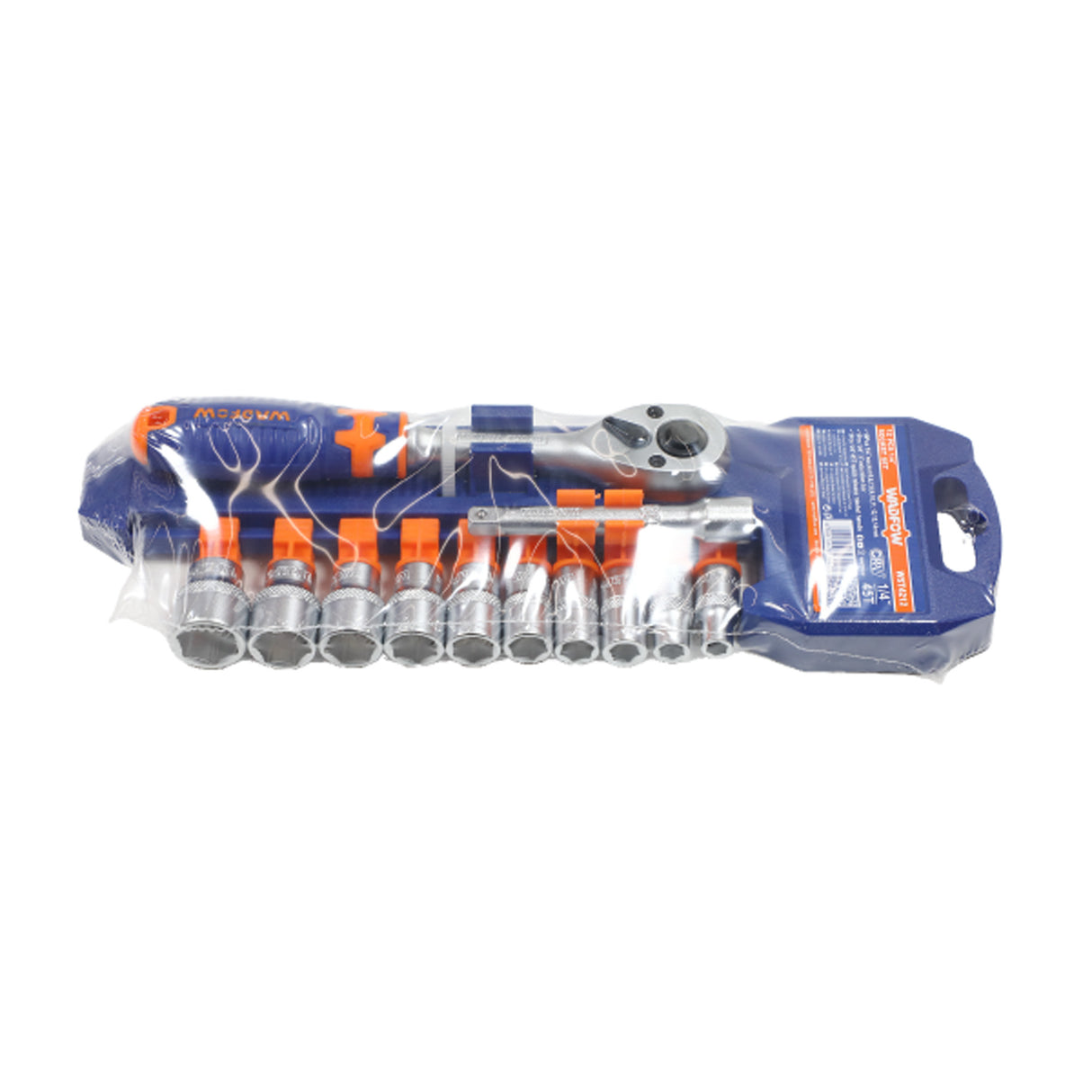 Trusa chei tubulare Wadfow, antrenor cu clichet, prelungitor, 1/4”, otel Cr-V, 12 piese
