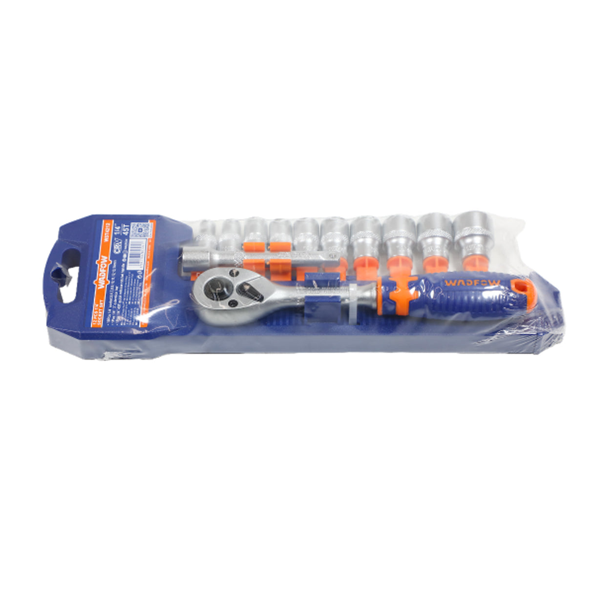 Trusa chei tubulare Wadfow, antrenor cu clichet, prelungitor, 1/4”, otel Cr-V, 12 piese