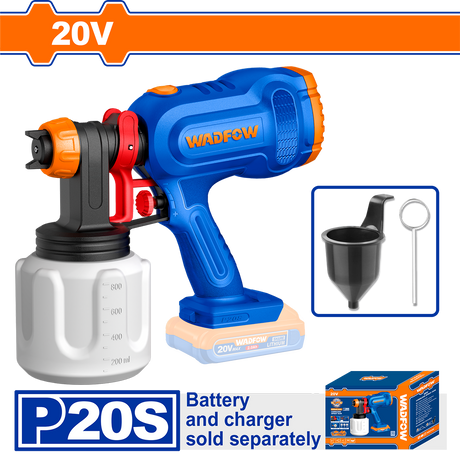 Pistol de vopsit WADFOW 20V – debit 650ml/min, rezervor 800ml, accesorii incluse (fara acumulator si incarcator)