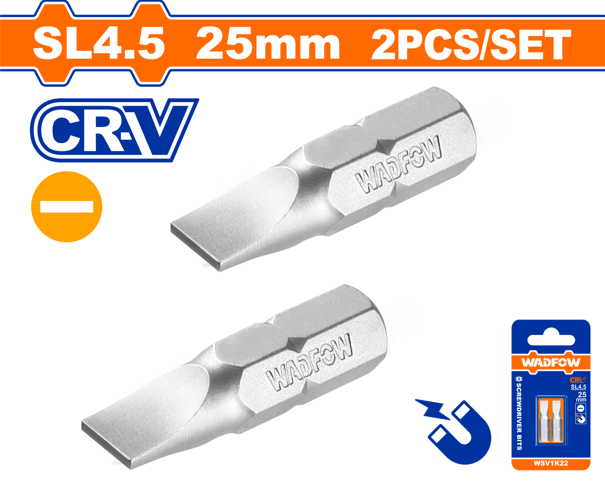 Set 2 biti Wadfow, prindere Hex, CR-V, lungime 25mm, tip varf SL4.5*0.6