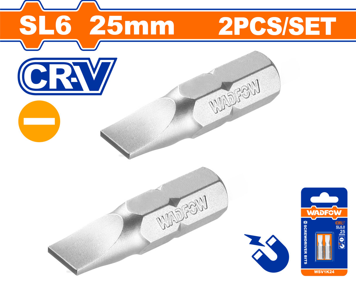 Set 2 biti Wadfow, prindere Hex, CR-V, lungime 25mm, tip varf SL6.0*1.0