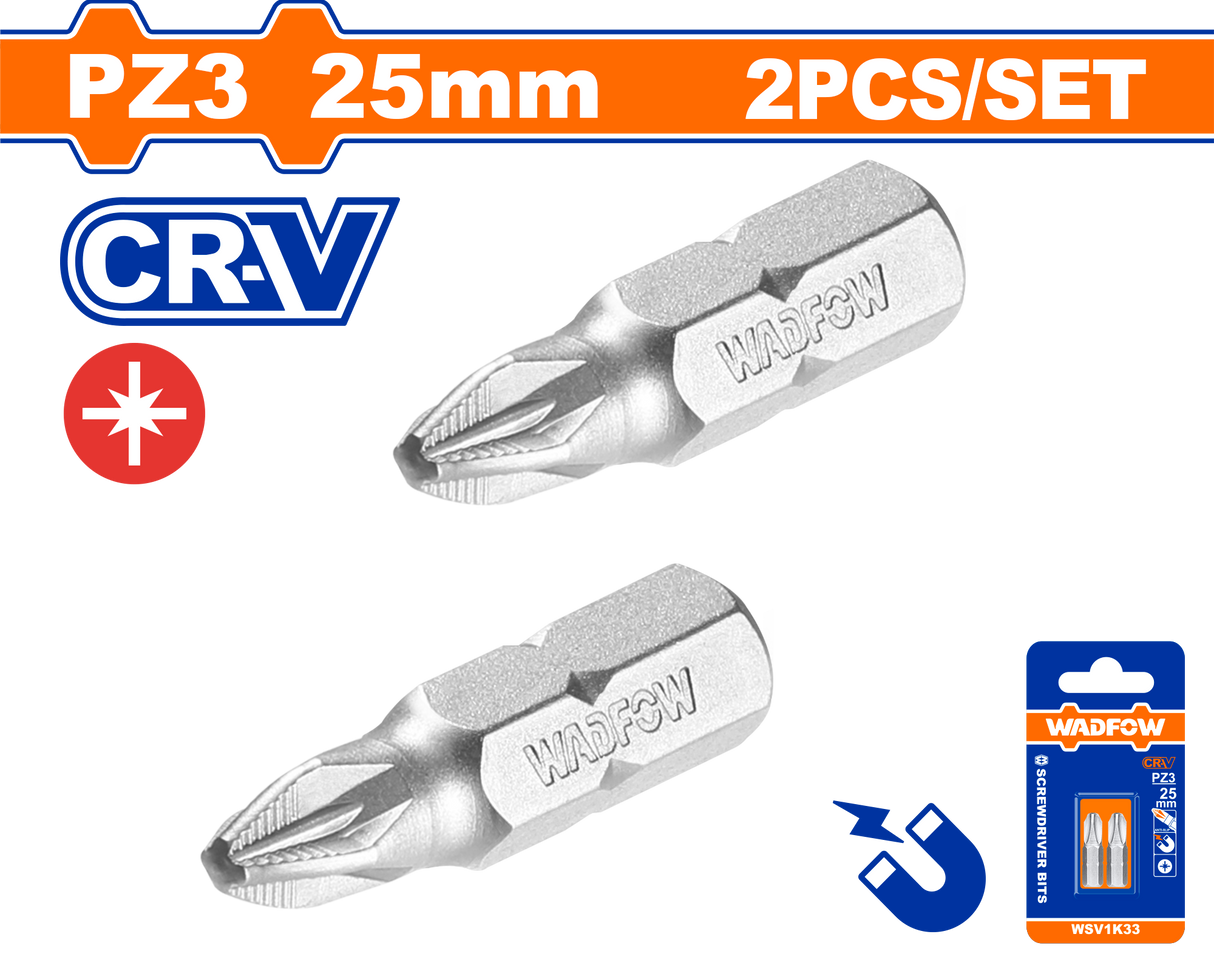 Set 2 biti Wadfow, prindere Hex, CR-V, lungime 25mm, tip varf PZ3