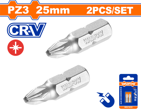 Set 2 biti Wadfow, prindere Hex, CR-V, lungime 25mm, tip varf PZ3