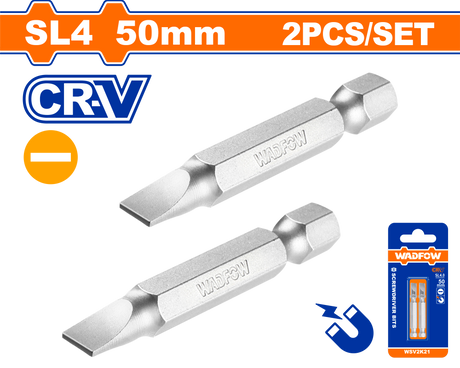 Set 2 biti Wadfow, prindere Hex, CR-V, lungime 50mm, tip varf SL4.0*0.5mm