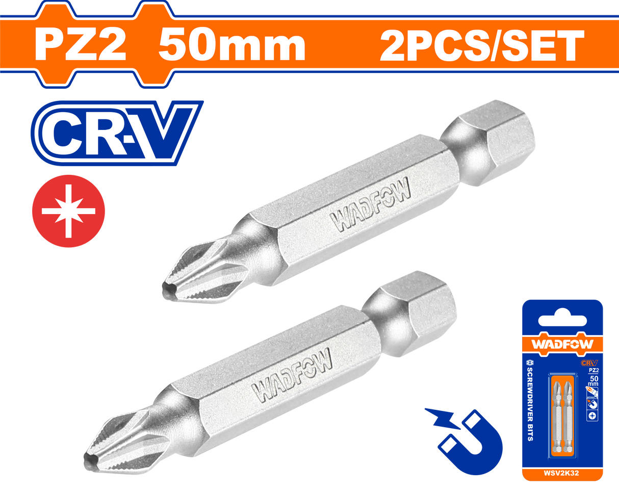 Set 2 biti Wadfow, prindere Hex, CR-V, lungime 50mm, tip varf PZ2