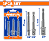 Set 3 adaptoare chei tubulare Wadfow, otel, 1/4”, 3/8", 1/2", prindere HEX