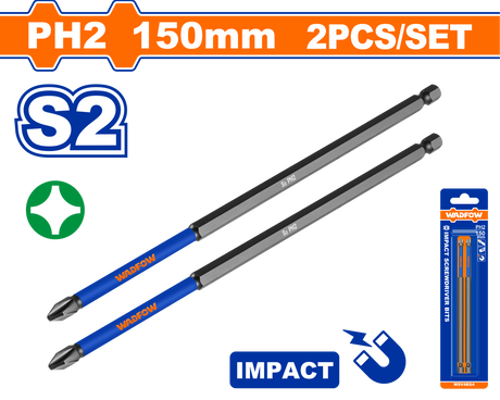 Set 2 biti impact Wadfow, otel industrial, varf PH2, lungime 150mm