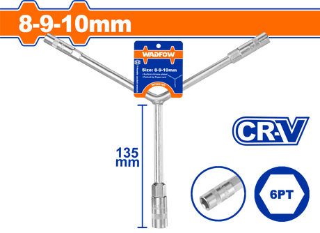 Cheie tubulara tip Y Wadfow, Cr-V, dimensiune 8x9x10mm