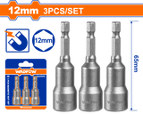 Set 3 adaptoare chei tubulare Wadfow, otel, 1/4” HEX, lungime 65mm, 12mm