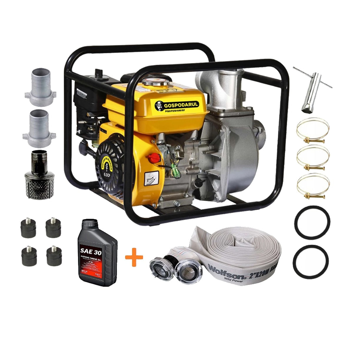 Motopompa Gospodarul Profesionist GP-20A, 6.5 CP, 30000 l/h, 2" + ulei 0.6L + furtun 20m