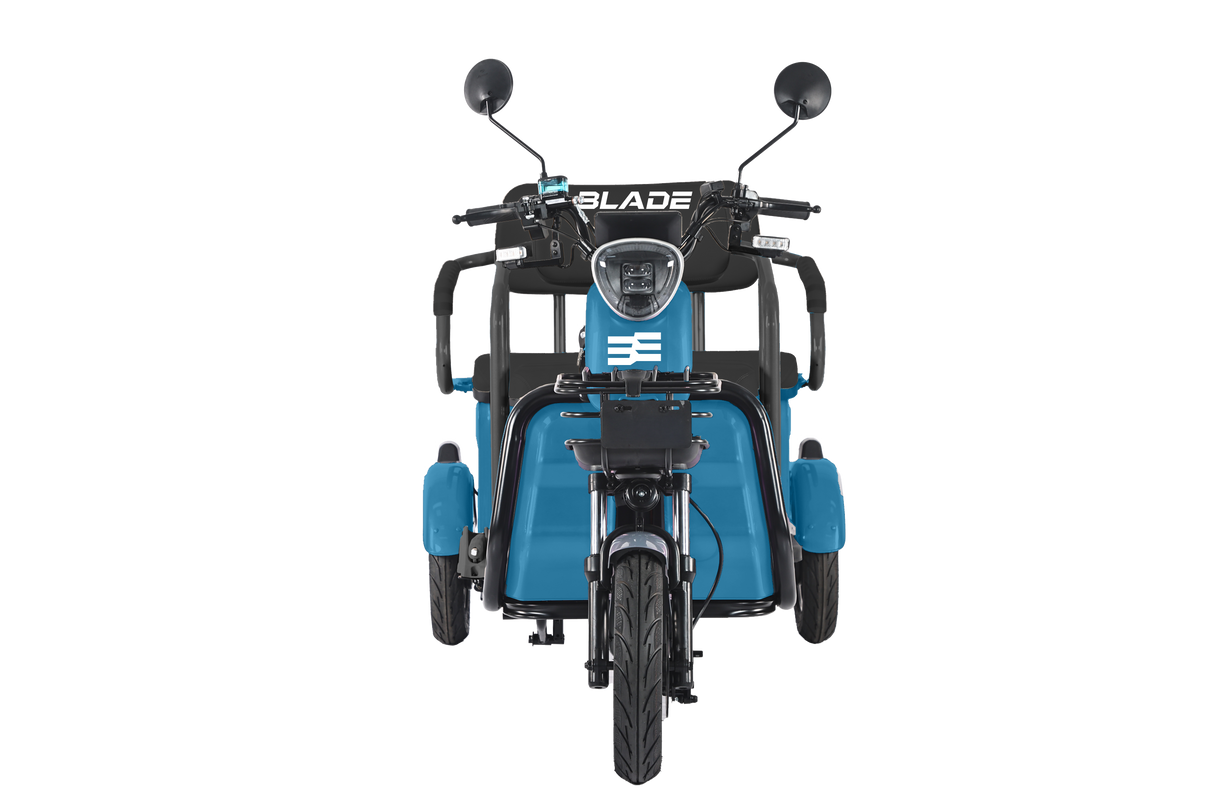Triciclu electric Blade TRIP X2 2000 W, 25 km/h, autonomie pana la 70 km, baterie plumb- acid 72 V 20 Ah, greutate maxima 160  kg, Fara permis, albastru-negru
