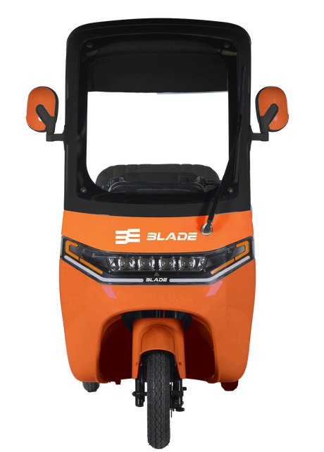 Triciclu electric pentru 2 persoane BLADE CAB X3, 1200W, 25 km/h, autonomie pana la 70 km, baterie 72V 20Ah, cu acoperis, Portocaliu/Negru