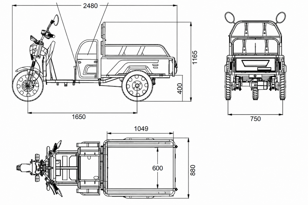Triciclu Cargo electric BLADE Active R6 1300W, 25 km/h, autonomie pana la 50 km, baterie plumb-acid 72 V/20 Ah, capacitate maxima 500 kg, fara permis, culoare rosu