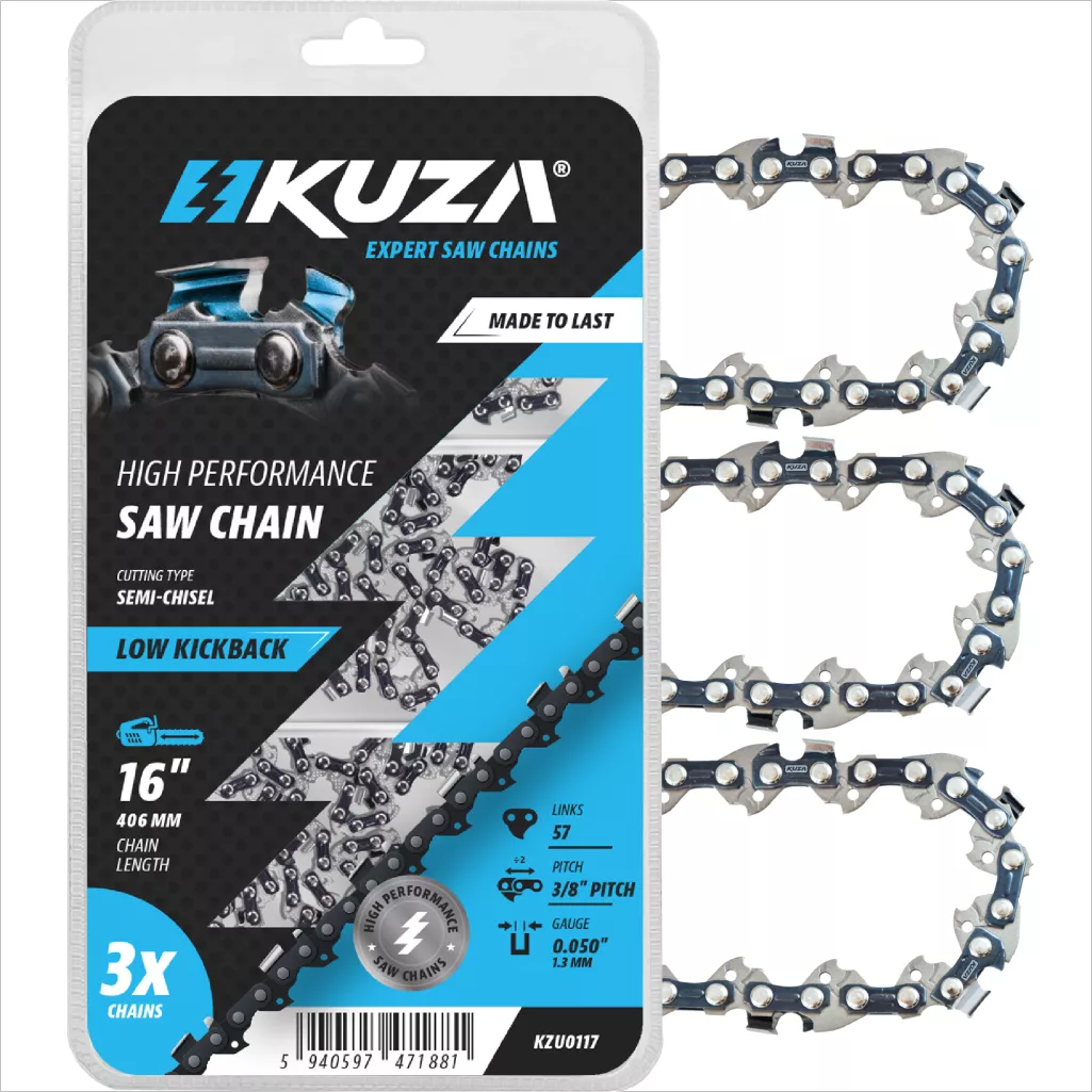 Set 3 lanturi pentru drujba Kuza, lungime 16", pas 3/8" Pitch, grosime 050"-1.3 mm, 57 Zale, 3 lanturi/pachet
