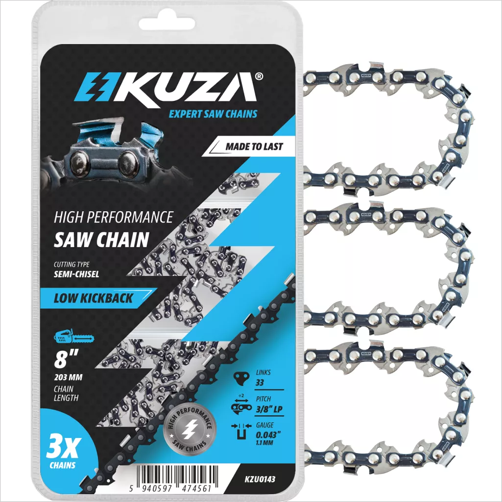 Set 3 lanturi pentru drujba Kuza, lungime 8", pas 3/8" LP, grosime 043"-1.1 mm, 33 Zale, 3 lanturi/pachet