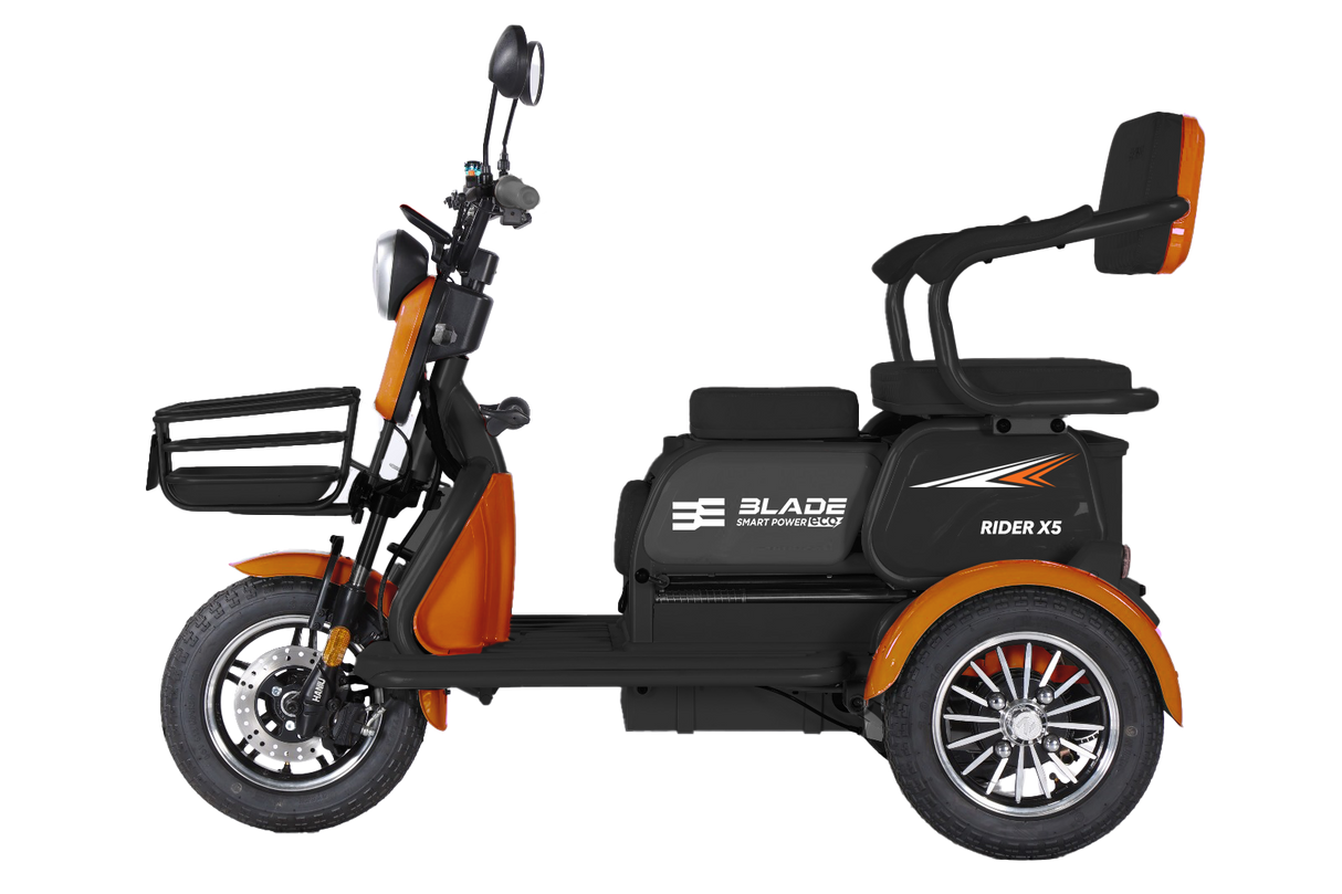 Triciclu electric persoane BLADE VIVA 14, 1200W, 60V 20Ah, 25 km/h, fara permis, autonomie 50 km, portocaliu-negru