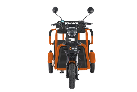 Triciclu electric Blade TRIP X2 2000 W, 25 km/h, autonomie pana la 70 km, baterie plumb- acid 72 V 20 Ah, greutate maxima 160  kg, Fara permis, negru-portocaliu
