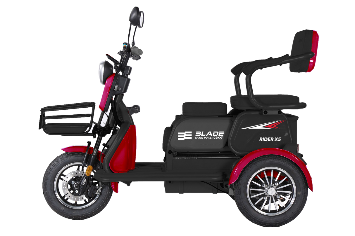 Triciclu electric persoane BLADE VIVA 14, 1200W, 60V 20Ah, 25 km/h, fara permis, autonomie 50 km, rosu-negru