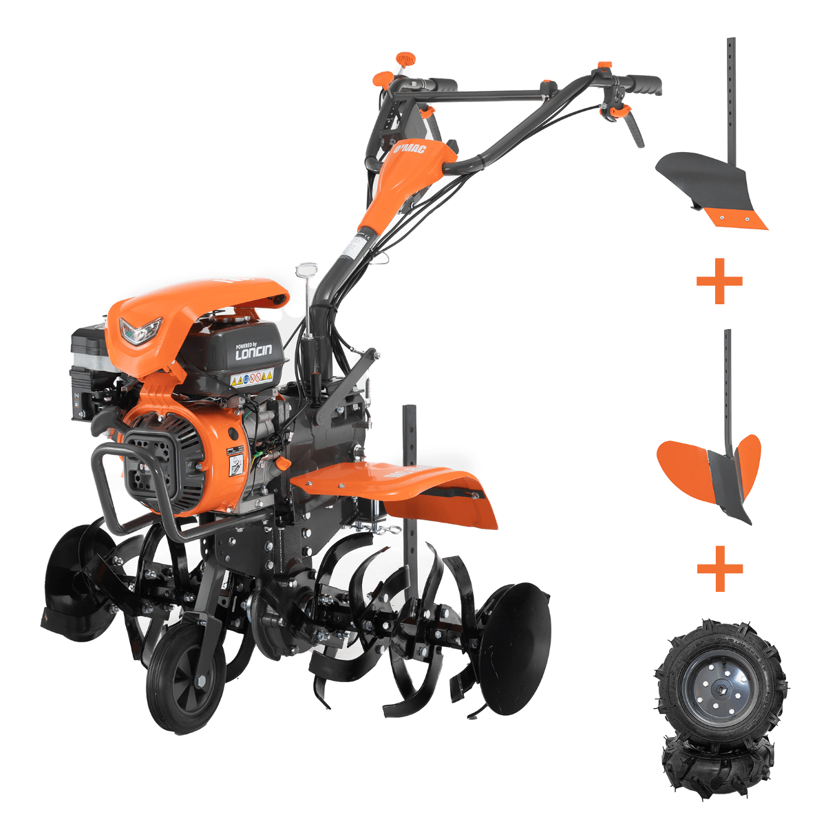 Motocultor pe benzina O'MAC MC 8000, 8 CP, latime de lucru 107 cm, ROTI + PLUG + RARITA