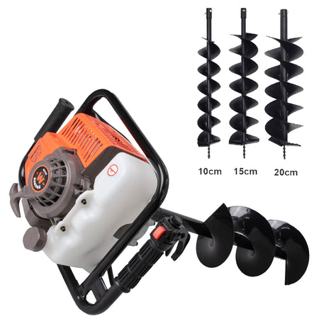 Motoburghiu foreza de pamant Wolfson® STB-630, 3CP, 63cc, 3 burghie incluse (100mm, 150mm, 200mm)